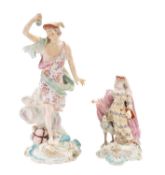 A Derby figure of Mercury and a similar figure of Juno, circa 1765-70 both on rococo scroll bases,