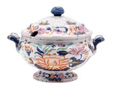 A large Hicks, Meigh & Johnson ironstone tazza and a matching two-handled tureen and cover,