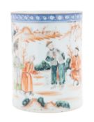 A Chinese Export cylindrical tankard, Qianlong painted in the Mandarin pattern,