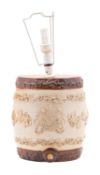 A late 19th century salt-glazed stoneware spirit barrel applied with fruiting vines and the Royal