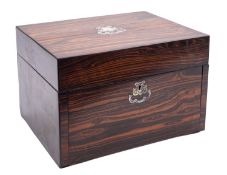 A Victorian rosewood and penworked mother-of-pearl inset dressing case,