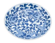 A Chinese blue and white charger, Kangxi painted with pomegranates,