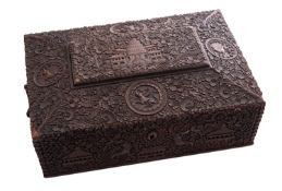 A mid 19th century Anglo-Indian sandalwood work box, probably Mysore with fully fitted interior,