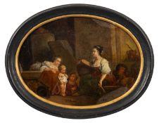 19th Century school - Figures at rest - Possibly mezzotint onto glass and painted - Unsigned -