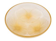 Volubilis a Rene Lalique amber glass bowl the exterior moulded with three blooms, embossed R.