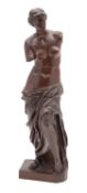 A Continental patinated bronze model of the Venus de Milo, cast after the Antique,