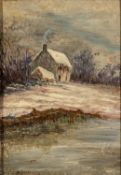 W Cole (19th Century school) - A country cottage in the snow - Oil on board - Signed lower left -
