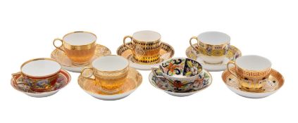 A group of early 19th century English cups and saucers various factories including Coalport and