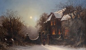 Manner of John Atkinson Grimshaw (1836-1893) - Country house in the snow - Oil on canvas -