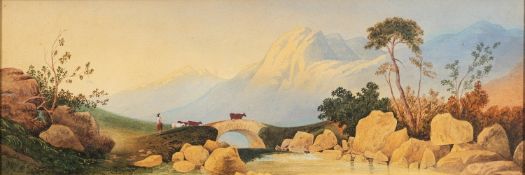 Late 19th / early 20th Century Swiss / continental school - Figure driving cows across a bridge -