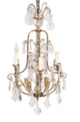 A gilt metal and glass hung eight light chandelier in Louis XV style,