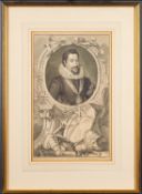 J Houbraken after Godfrey Kneller (1646-1723) - Sr Isaac Newton - Engraving - 36 x 22cm,