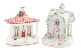 Two 19th century porcelain cottage pastille burners, 11 and 12cm.