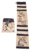 A Chinese silk-embroidered long pouch/cover, late Qing dynasty together with a similar small purse,