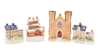 Two Victorian Staffordshire pottery models of 'Stanfield Hall' and 'Potash Farm' together with two