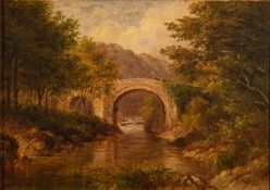 19th Century British school - Study of an arched stone bridge - Oil on board - Unsigned - 16.