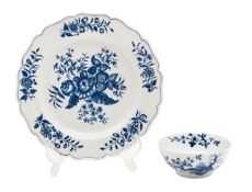 A First Period Worcester blue and white plate, circa 1775-80; and a small bowl, circa 1755-60,