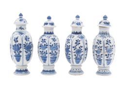 Vung Tau cargo four similar vases and covers painted with six panels containing jardinieres of