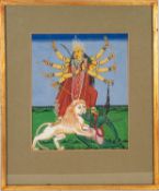 Late 19th Century Indian / Bengali school - Durga with her lion slaying the demon Mahishasura