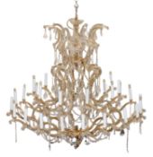 A substantial gilt metal and moulded glass thirty light chandelier,