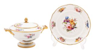 A fine Swansea sauce tureen, cover and stand, 1815-17 painted in London, probably by J.Bradley & Co.