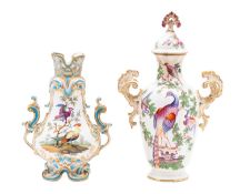 Two mid 19th century English porcelain vases in Chelsea gold anchor style one with cover,
