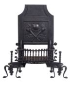 A cast and wrought iron fire grate in Arts & Crafts style,