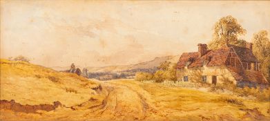 19th Century British school - Cottage in a landscape - Watercolour - Unsigned - 19 x 43.5cm, 47.