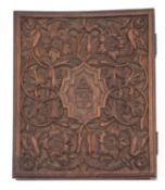 A Victorian carved and stained walnut folio cover,