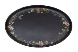 Three Victorian black lacquered trays,