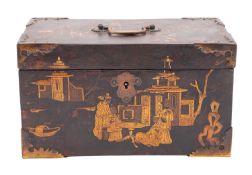 A fine George III lacquered and parcel gilt tortoiseshell tea caddy,