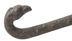 A CHINESE BRONZE BELT HOOK WITH HEAD OF GRIFFIN AND BODY OF PEACOCK, HAN DYNASTY (202 B.C.-220 A.D.