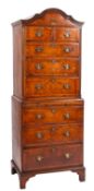 A walnut and crossbanded dwarf chest on chest in George I style,