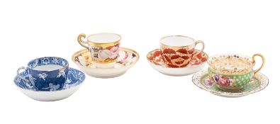 A group of four English cups and saucers,
