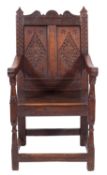 An oak wainscot chair in 17th century style,