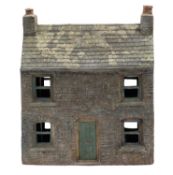A painted terracotta model of a stone house, early 20th century; twin bay,