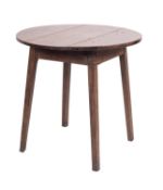 A circular oak table, 19th century; of rustic character and pegged construction; with straight,