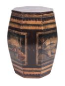 A painted and lacquered wood barrel in Oriental taste,