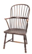 An ash and elm Windsor elbow chair,