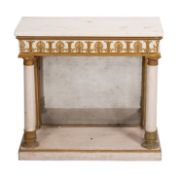 A marble topped and painted wood console table in Louis XVI Neoclassical style,