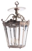 A silvered metal ceiling lantern in late 18th century style,