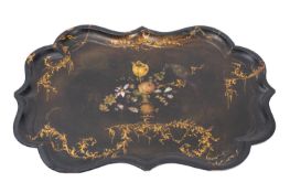 A Victorian black papier-mâché tray, circa 1860;