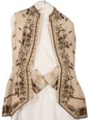 A finely embroidered lady's bodice, early 19th century; with flowers and foliage on cream silk,