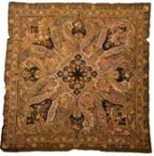 A fine Austrian silk embroidered cotton 'piano shawl',