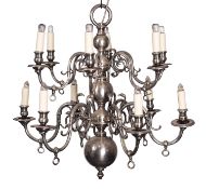 A silvered brass twelve light gasolier in Dutch early 18th century style,