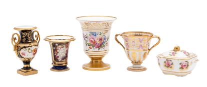 A mixed lot of English porcelain circa 1820-40 comprising a large Spode trumpet shaped vase painted