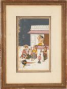 19th Century Indian or Rajput school - Nobleman and lady seated, smoking a hooka with attendants,
