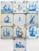 A group of ten Dutch blue and white delftware tiles,