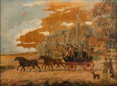 William Horne (?) 19th Century British school - Coaching scene 'Cambridge - London' - Unfinished