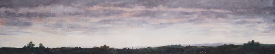 * Anthony Amos (British, 1950-2010) - A landscape sunrise - Oil - Signed lower right - 18 x 90cm,